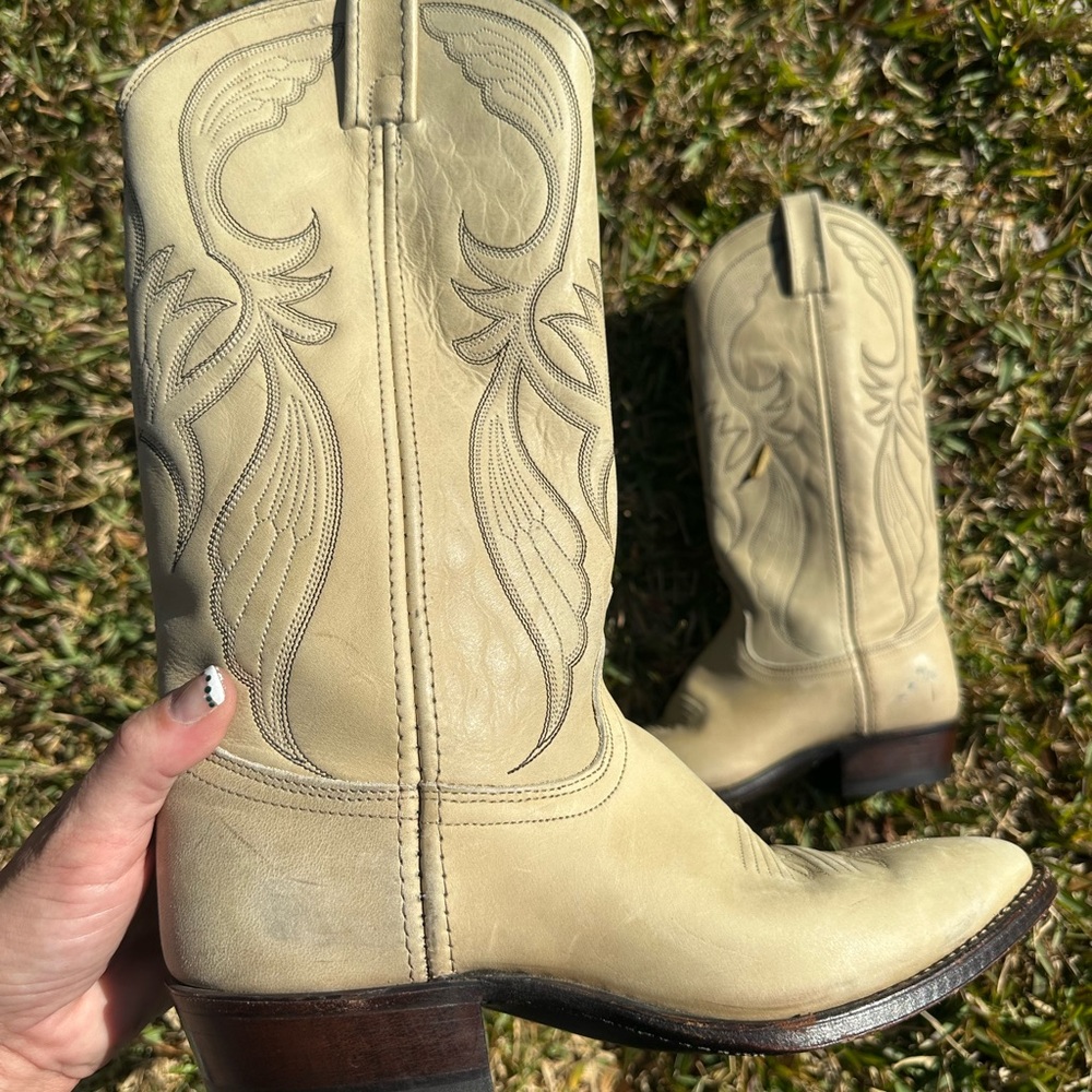 Beige Western Leather Boots